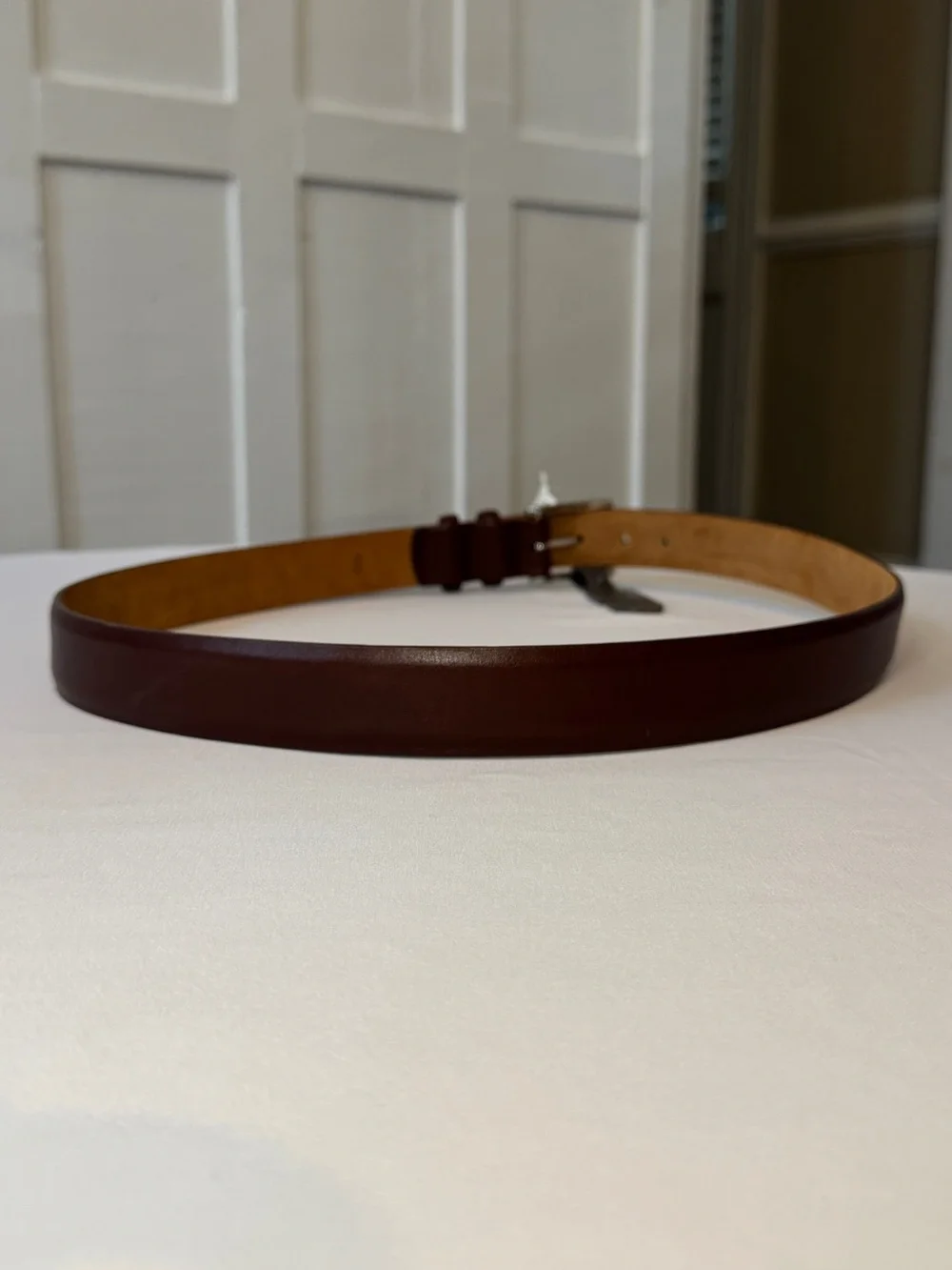 NWT Vintage W. Kleinberg Brandy Brown Glazed Nappa Leather Wide Belt 40 Silver
